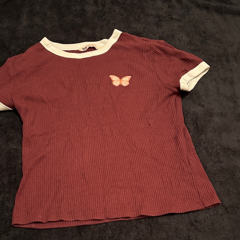 SO Burgundy and White Knit Top